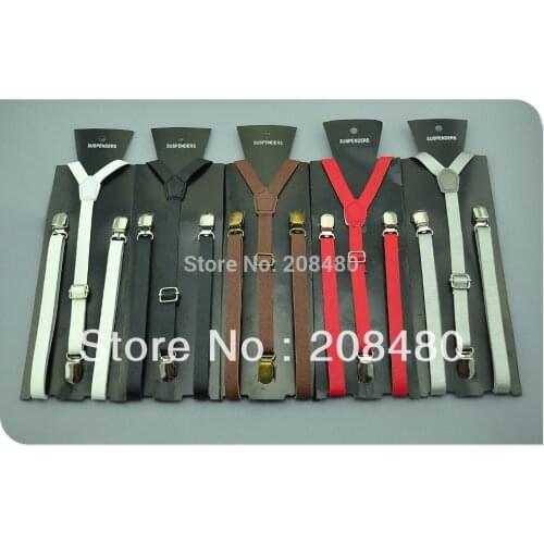 Women MenS Shirt Suspenders For Trousers Pants Holder Solid PU leather Clip-on Elastic Braces Slim 1.5x125cm Wholesale Gallus