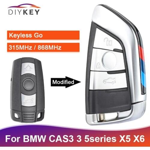 DIYKEY Keyless Go 315MHz / 868MHz PCF7953 Chip CAS3 Upgraded Remote Key Fob for 2006-2011 BMW 3 5 Series X5 X6 KR55WK49127