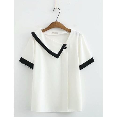 Plus size Asymmetrical collar patchwork chiffon women loose tshirts 2020 new summer casual ladies t shirts female tops t-shirts