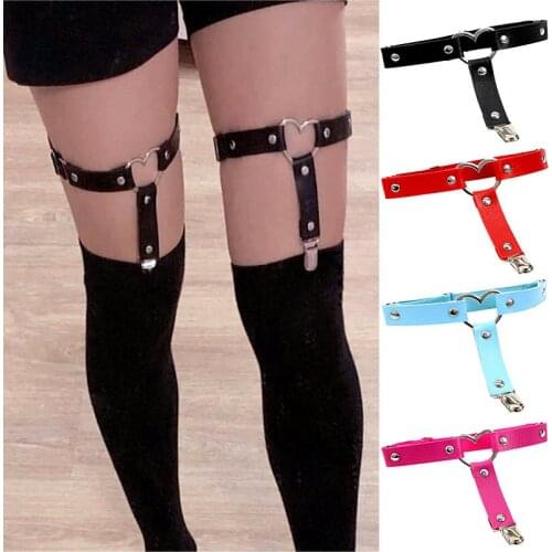 Sexy Women Punk Goth Heart PU Leather Elastic Garter Belt Leg Thigh Ring Suspender Stockings Belt Leg Chain Harness Body Jewelry