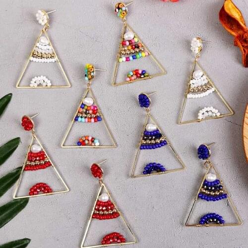 Statement Triangle Copper Circle Drop Earring For Women 2020 Fashion Boho Acrylic Crystal Pearl Beaded Dangle Earring Jewelry