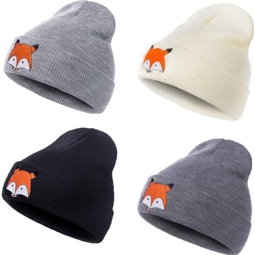New Infant Toddler Kid Baby Unisex Winter Warm Beanie Hat Soft Knitting Yarn Beanie Ski Boys Girls Cartoon Foxes Caps