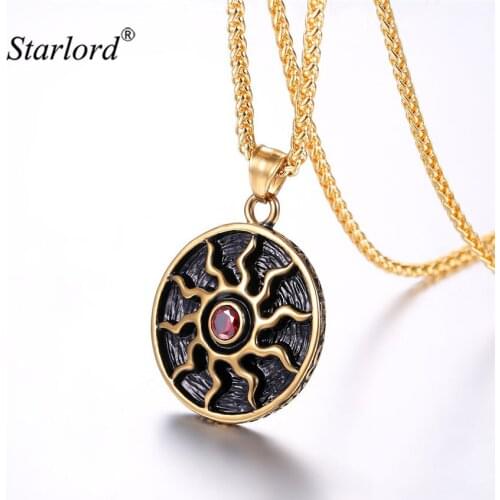 Starlord Retro Sun Pendant Necklace & Austrian Rhinestone Stainless Steel/Gold Color Chic Sun Charm Necklace For Men GP2871