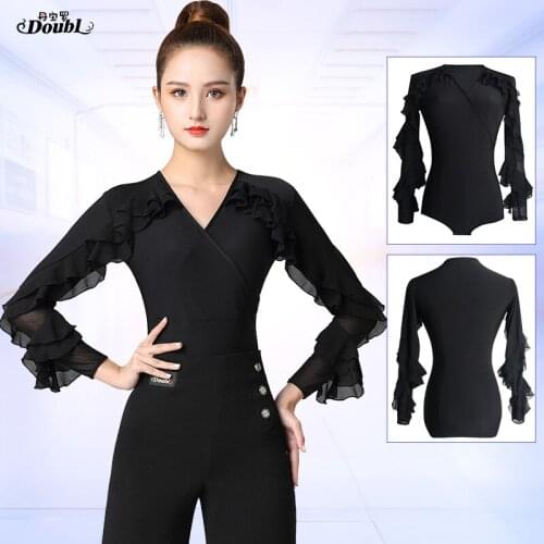 Dance top new black modern dance practice clothes V-neck female national standard dance Latin dance clothes popular design