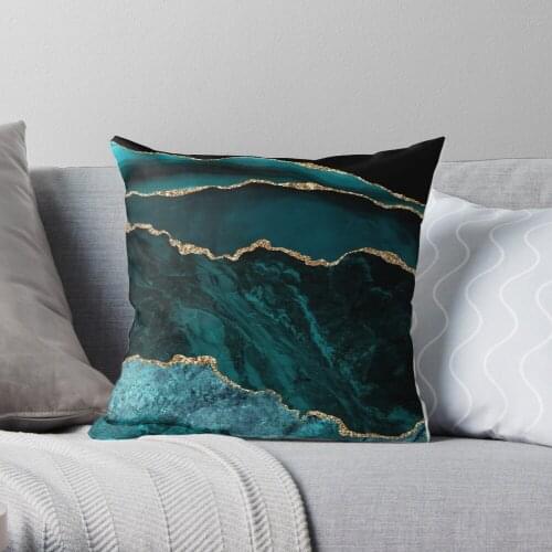 Amazing Blue And Teal Malachite Marble Throw Pillow Cushion Cover Polyester Throw Pillows Case On Sofa Home Car Seat Decor