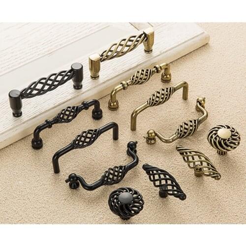 Vintage Antique Bronze Cabinet Handles Hollow Out Birdcage Handles Drawer Knobs Wardrobe Door Pullers Furniture Handle