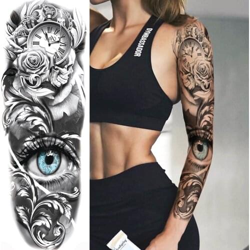 Sexy Blue Eye Temporary Tattoos For Men Women Adult Body Art Full Arm Sleeve Flower Tatoo Waterproof Fake Tattoo Stickers Custom