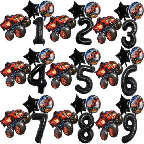 Blaze Monster Machines Car Theme Number Birthday Party Decorations Red Black Fire Balloons Boys Favors Toy Baby Shower Supplies