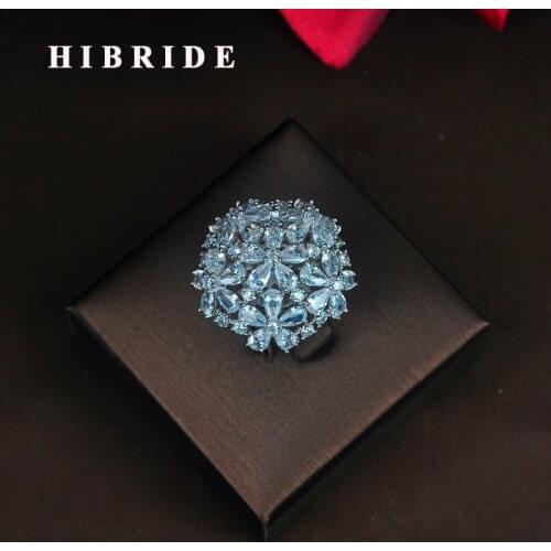 HIBRIDE Fashion Charm Flower Shape Top Quality Cubic Zirconia Rings For Women Luxury Party Wedding Show Gifts Wholsale R-210