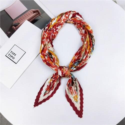 Yishine Wrinkle Neck Scarf Women Dots Florals Prints Fashion Crepe Kerchief Scarves New Headband Crumple Handlebag Wraps Scarf