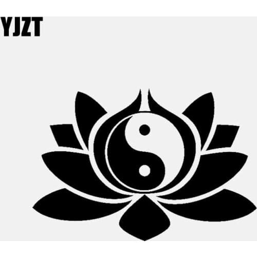 YJZT 13.9CM*9.3CM Vinyl Decal Lotus Flower Yin Yang Symbol Buddhism Yoga Car Stickers Black/Silver C3-1510