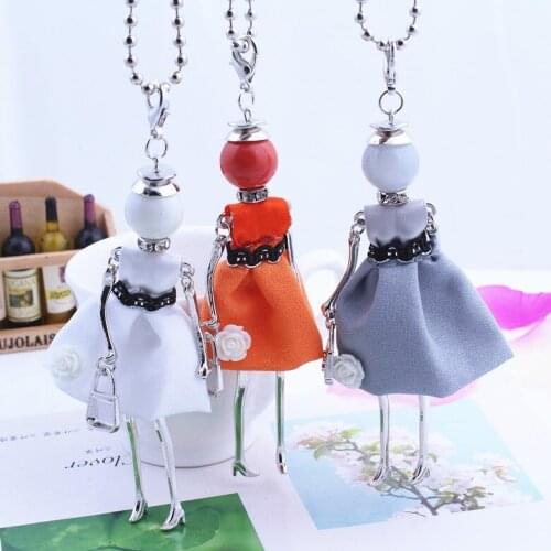 HOCOLE New Women Fashion French Paris Girl Doll Pendant Necklace Sweater Chain Long Cloth Grey Dress Doll Necklace Jewelry Gifts