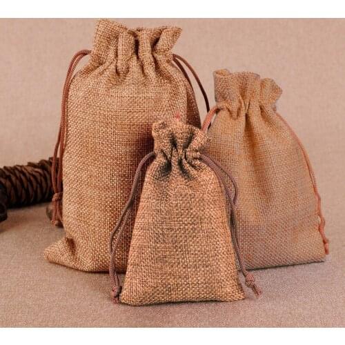 10/50pcs Jute Hessian Drawstring Gift Bag Pouch Natural Linen Bags Druable 2019