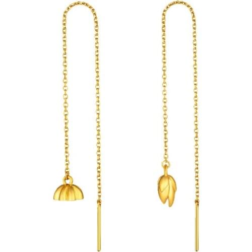 2021 New Arrivals 18 K Gold Plated Asymmetrical Lotus earring Line simple retro trendy chic fashion Stainless Steel earrings