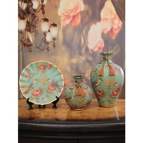 3 Pcs/Set High Quality Ceramic Vase Hand Painted Birds And Flowers Pattern Porcelain Pots Living Room Hom Decoration Accessories