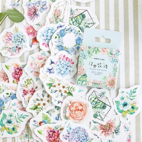 46pcs Flower and Plant Stickers Set 40mm Mini Floral Decoration Sticker Adhesive Seal Post for Diary Album Letter Gift pack F422