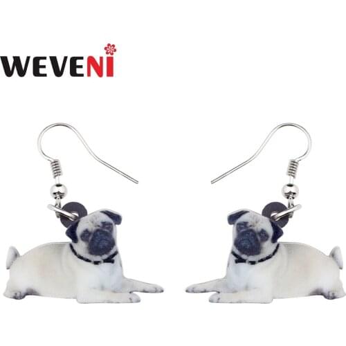 WEVENI Accessory Acrylic Lying Pug Dog Earrings Dangle Drop Cartoon Animal Jewelry For Women Girls 2018 Gift Dropship Wholesale