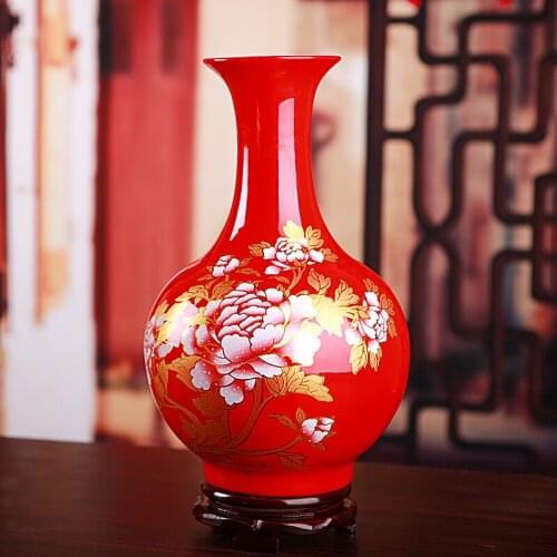 Antique Chinese Red Porcelain Flower Vase For Wedding Decoration Pot Jingdezhen Ceramic Decor Vases Christmas Gift