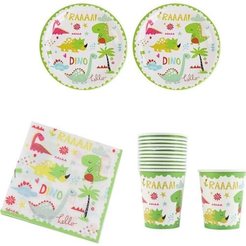 AVEBIEN Cartoon Dinosaur Children Birthday Party Tableware Set Disposable Tableware Paper Plate Paper Cup New Year Gifts 2021