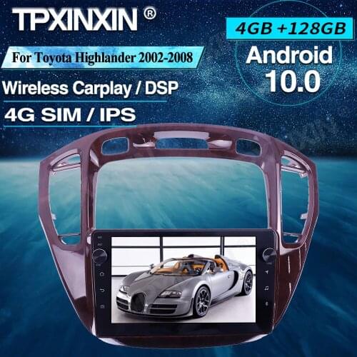 For Toyota Highlander 2002-2008 Wood Car Radio 128 Car Multimedia Player Radio Car GPS Navigtion Tape Recorder Wireless Carplay