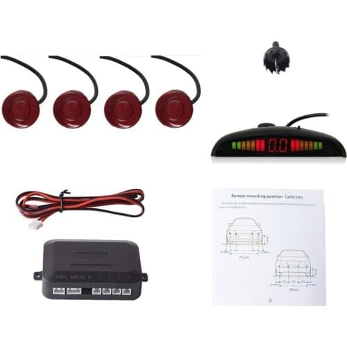 Auto Vehicle Reverse Backup Radar System with 4 Parking Sensors Distance Detection+LED Distance Display+Sound Warning(Dark Red)
