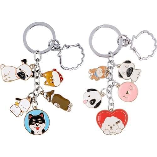 24pcs/lot MD992 DMLSKY Cartoon Dog Metal Alloy Pendant Key Chains Ring Gift fashion Keychain Keyring Jewelry For Dog Lovers