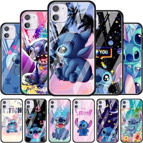 Stitch lovely disney cartoon for Apple iPhone 12 Pro Max Mini 11 Pro XS Max X XR 6S 6 7 8 Plus Luxury Tempered Glass Phone Case