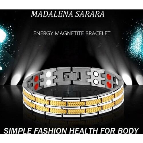 MADALENA SARARA Premium Titanium Steel Energy Bracelet Energy Germanium Stone Inlaid Heathy For Body Black Color