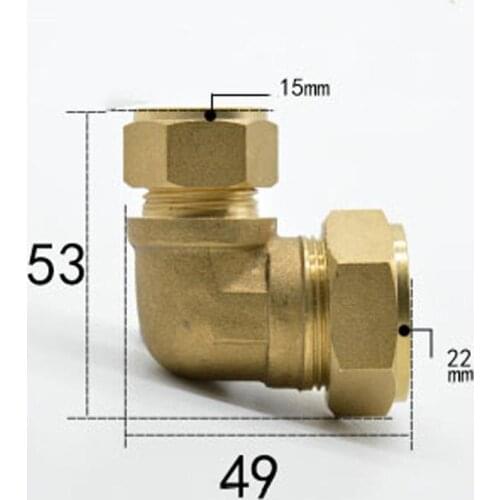 Fit Tube OD 22mm Turn to Fit Tube OD 15mm Reducer Brass Compression Fitting Union Elbow Connector