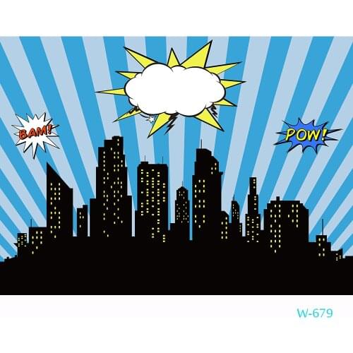 Custom Super Heroes Backdrop Superhero Birthday Party Backdrops City Scape Photo Booth Background Blue Party Banner Poster Props