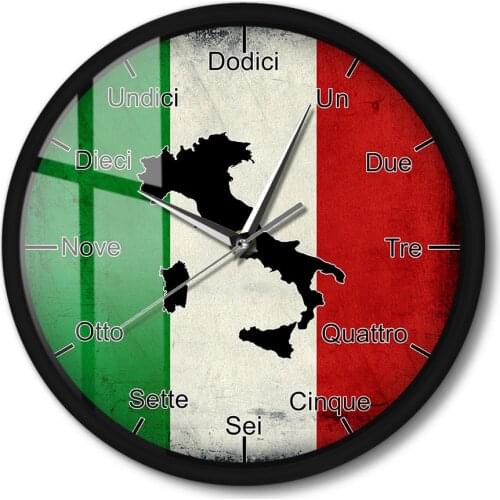 Italian Country Map Wall Clock Metal Frame Silent Modern Home Decor Wall Watch Illuminated Night Light Sound Control Wall Clock