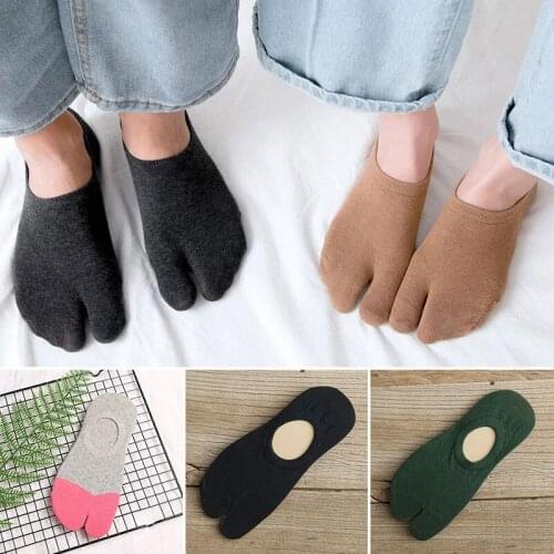 Summer Cotton Couple Ankle Socks Comfortable Breathable Two Toe Socks Women Men Non-Slip Invisible Low Cut Boat Sock