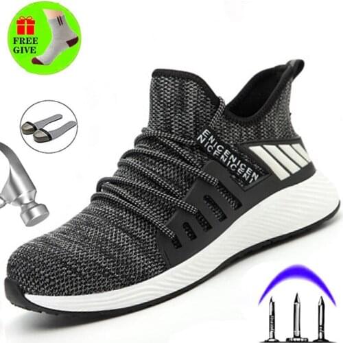 Mens steel toe safety shoes light breathable puncture-proof industrial non-slip sneakers & construction work shoes