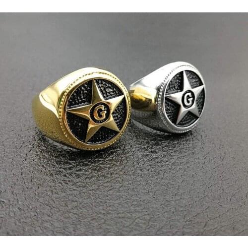 New Punk us 7 to 13 size 316L stainless steel G jewelry mens ring retro five-pointed star titanium steel ring for men