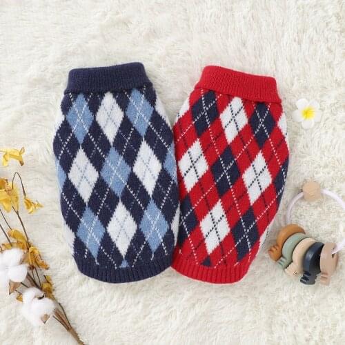 New Winter Diamond Jacquard Knitted Cat Dog Clothes Warm Sweater For Small Yorkie Pet Clothing Coat Knitting Crochet Cloth S-XL