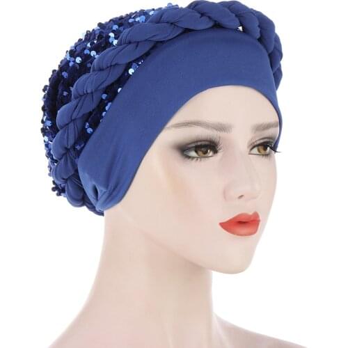 New Muslim scarf hat Sequin twist braid Woman Hijabs Turban Head Cap Hat Beanie Ladies Hair Accessories Muslim Scarf Hair Loss