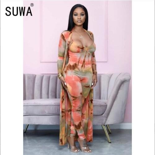 New Style Print Women Suit Long Sleeve Tie Dye Print Tracksuit Ladies Elegant 2 Pieces Set Outfits