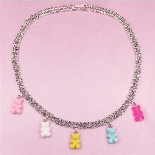 Handmade Wholesale Candy Color Cute Pendant Judy Cartoon Bear Charm Rhinestone Necklace For Women Girl Daily Jewelry Party Gifts