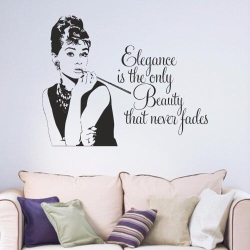 Audrey Hepburn Elegant Is The Only Beauty That Never Fades Inspirational Quotes Room Removable Vinyl Wall Art Decal Sticker B056