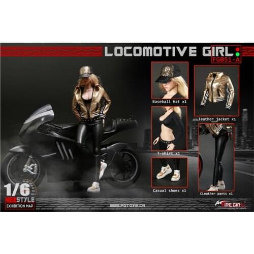 Fire Girl Toys 1/6th FG051 Female Soldier Trend Motorcycle Girl Leather Suit Dress No Body Figures For Fans Collection