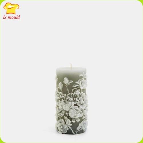 Embossed Flower Silicone Molds Flower Cylindrical Candle Mould