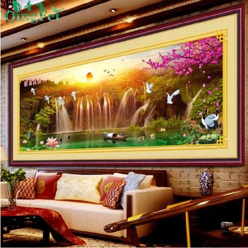 Needlework,DIY Cross stitch,Set For Embroidery kit, Sunset Waterfall Mountains Pattern Cross-Stitch,Scenic Sewing Kit