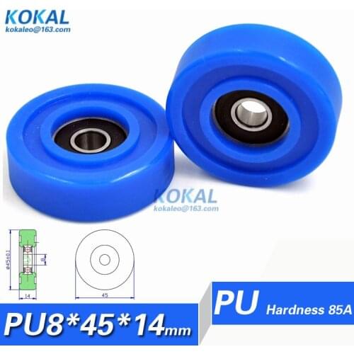 [PU0845-14] 5PCS PU 608RS OD45mm rubber counting machine low noise glass sliding roller wheel 8*45*14mm 0845T roller