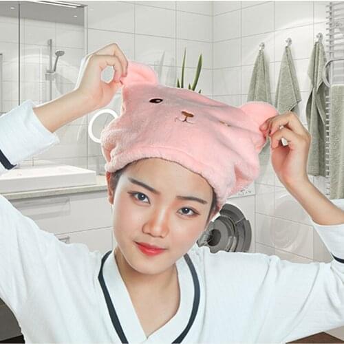050 Cartoon Bear Shower Cap For Hair Towels Microfiber Shower Hats Bath Caps Superfine Quickly Dry Hair Cap 28*23cm