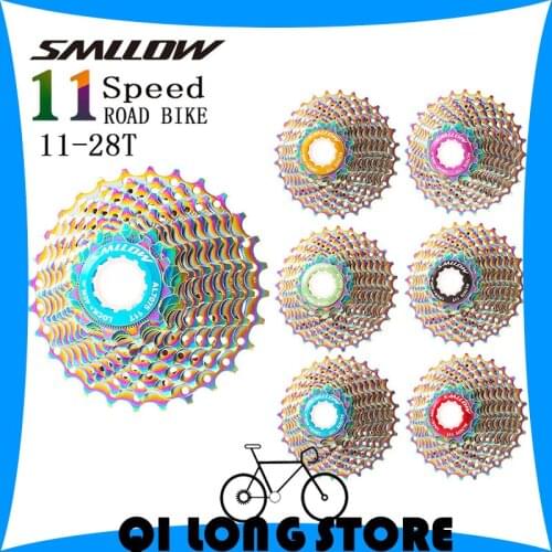 SMLLOW 11 Speed 11-12-13-14-15-17-19-21-23-25-28T MTB Colorful Cassette Freewheel Chrome-Molybdenum Steel Flywheel Rainbow Chain