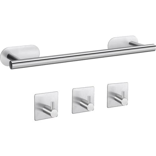 Towel Rack Self Adhesive Towel Bar Rail Hooks,Stainless Steel Bathroom Hardware Set Wall Mounted for Kitchen Bathrooms