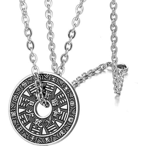 Vintage Circle Pendant Six Words Buddha Mantra Gossip Yin Yang Lucky Necklace for Men Boy Amulet Male Jewelry Gift