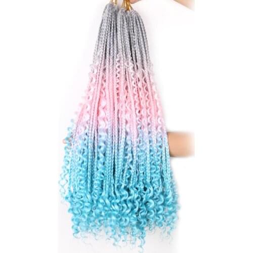 Hywamply 22" 12strands Goddess Messy Box Braid Synthetic Braiding Hair Extensions Ombre Boho Box Braid Pastel Crush Crochet Hair