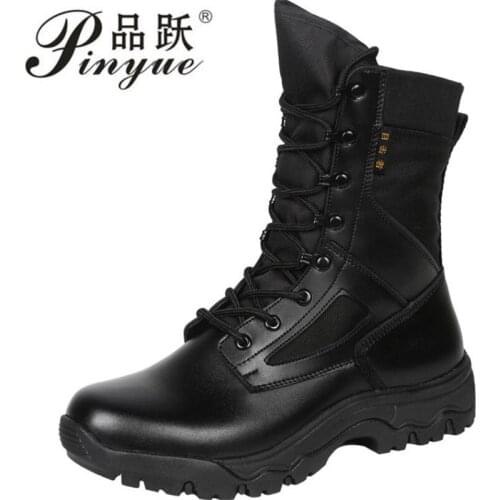 High Tube Leather Mesh Breathable Antiskid Military Combat Tactical Boots Outdoor Sports Training Climbing Desert Hiking Shoes