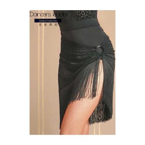 Latin dance skirt female lace perspective tassel semi-adult elegant temperament dance practice skirt